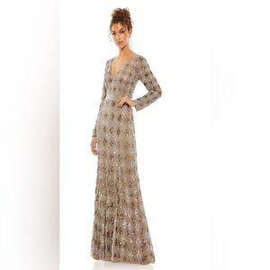 Mac Duggal Sequin Long Sleeve Gown in Gold and Silver